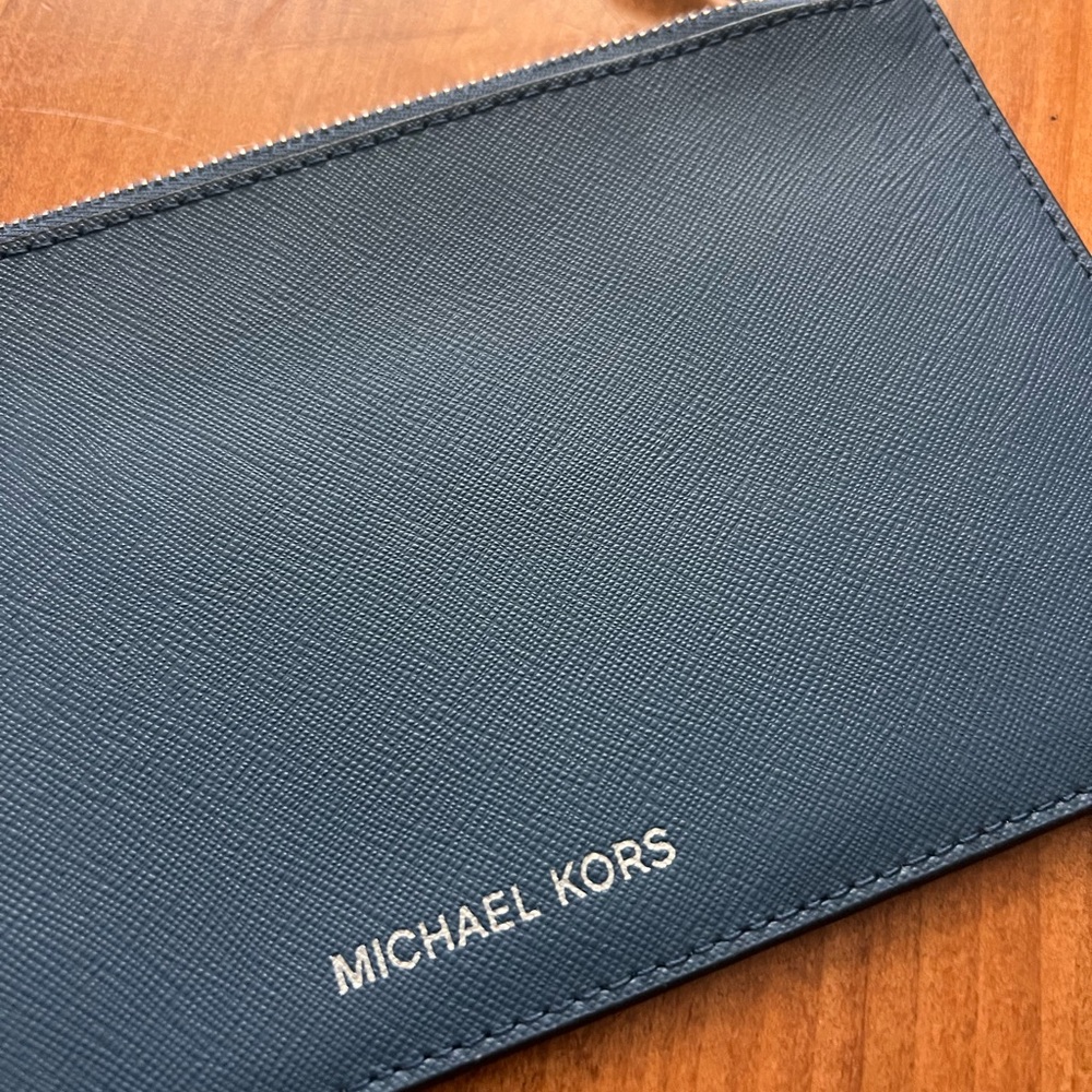 Michael Kors Deep Blue Leather Zip Pouch
